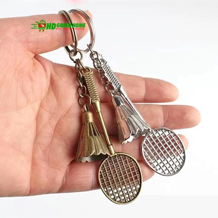 Metal Badminton Racket with Shuttlecock Keyring Sports Keychain Key Ring Key Holder