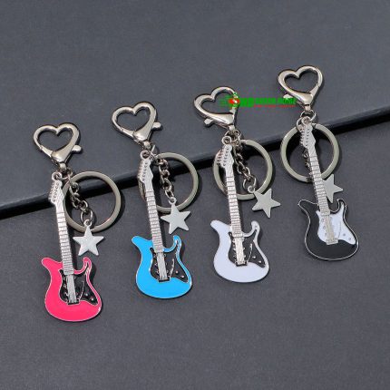 Metal Guitar Keyring (Small) Musical Instrument Keychain Key Ring Key Holder